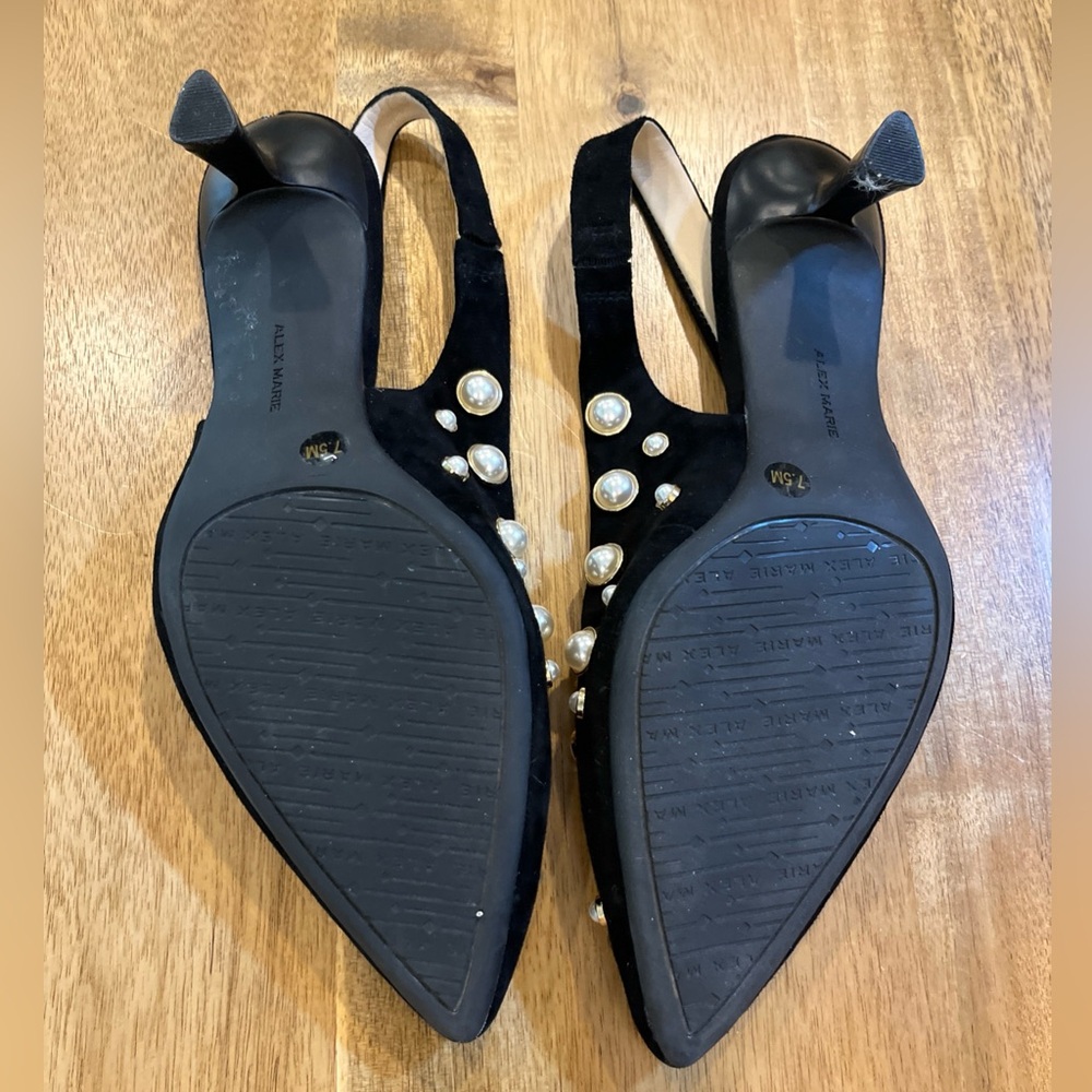 Alex Marie black suede slingback heels Pearl Embellished Regency Party Formal - Picture 9 of 10